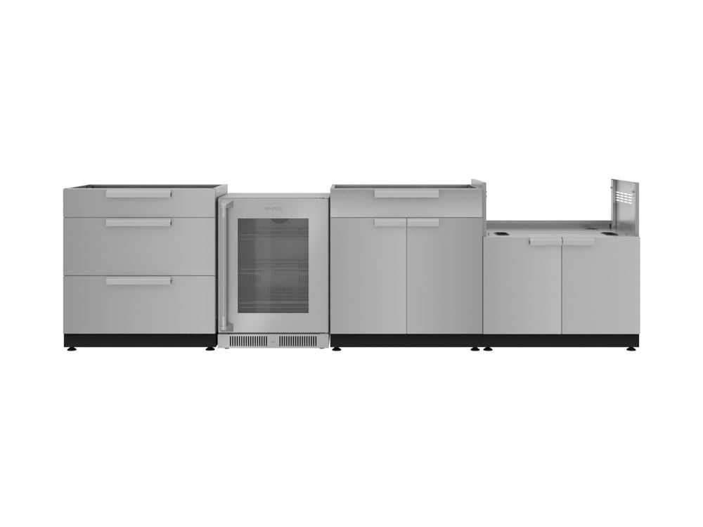 NewAge Outdoor Kitchens Stainless Steel 4-Piece Cabinet Set with 3-Drawer, Bar, Grill Cabinet and Fridge-66579-Garage Giant