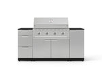 NewAge Outdoor Kitchens Outdoor Grill Island Stainless-Steel 6-Piece Cabinet Set with 1 Door, 3 Drawer, Grill Cabinet, Performance Grill and Dekton in Sirius Countertops - (Liquid Propane) 