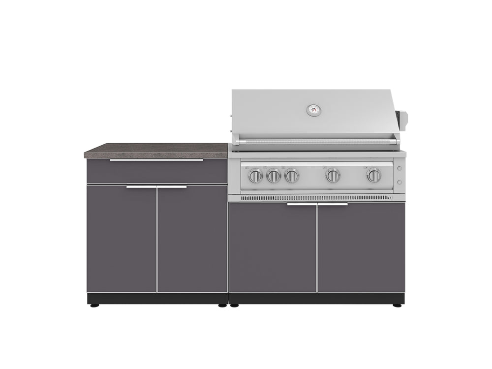 NewAge Outdoor Kitchens Aluminum 4-Piece Cabinet Set with Bar, Grill Cabinet, Platinum Grill, and Countertop-71726-Garage Giant