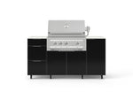 NewAge Outdoor Kitchens Outdoor Grill Island Aluminum 6-Piece Cabinet Set with Casters 1 Door, 3 Drawer, Grill Cabinet, Platinum Grill and Dekton in Aeris Countertops - (Liquid Propane) 