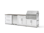 NewAge Outdoor Kitchens Stainless Steel 7-Piece Cabinet Set with 3-Drawer, Bar, Grill Cabinet, Platinum Grill, Countertop, and Stainless Steel Door Fridge-73693-Garage Giant 