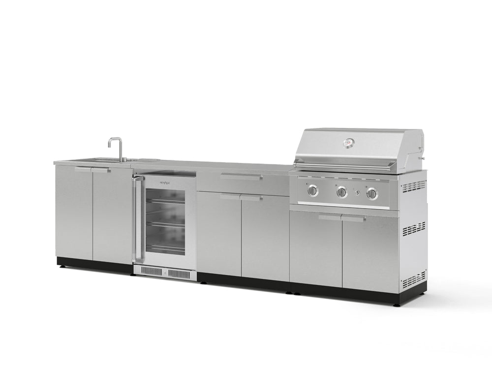 NewAge Outdoor Kitchens Stainless Steel 6-Piece Cabinet Set with Sink, Bar, Grill Cabinet, Performance Grill, Countertop and Fridge-66355-Garage Giant