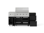 NewAge Outdoor Kitchens Outdoor Grill Island Stainless-Steel 6-Piece Cabinet Set with Casters and 3-Drawer, Grill Cabinet, Performance Grill, Side Burner and Dekton in Aeris Countertop - (Liquid Propane) 