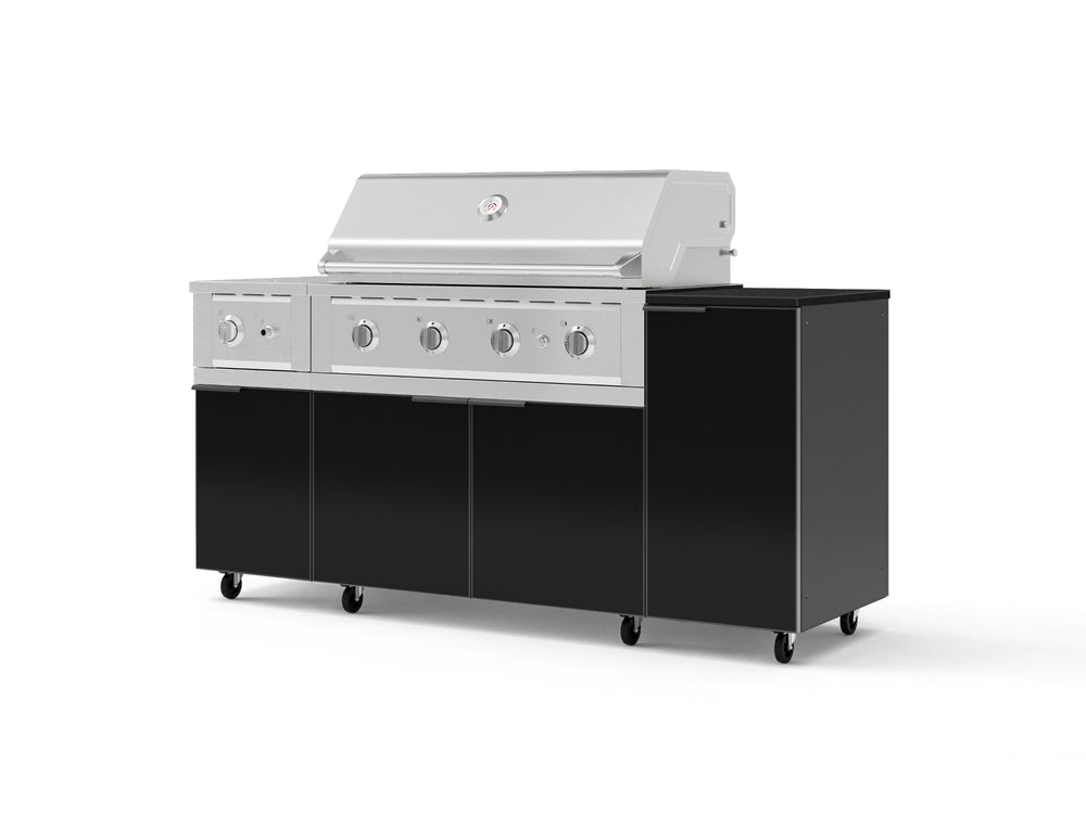 NewAge Outdoor Kitchens Outdoor Grill Island Aluminum 6-Piece Cabinet Set with Casters and 1-Door, Grill Cabinet, Performance Grill, Side Burner and Dekton in Sirius Countertop - (Liquid Propane) | Garage Giant