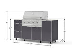 NewAge Outdoor Kitchens Outdoor Grill Island Aluminum 6-Piece Cabinet Set with Casters 1 Door, 3 Drawer, Grill Cabinet, Performance Grill and Dekton in Aeris Countertops - (Liquid Propane) 