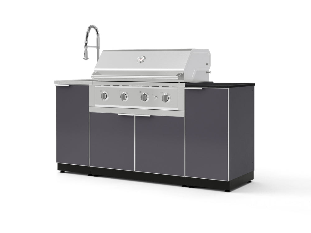 NewAge Outdoor Kitchens Outdoor Grill Island Aluminum 5-Piece Cabinet Set with Sink, 1 Door, Grill Cabinet, Performance Grill and Stainless Steel Countertop - (Natural Gas) | Garage Giant