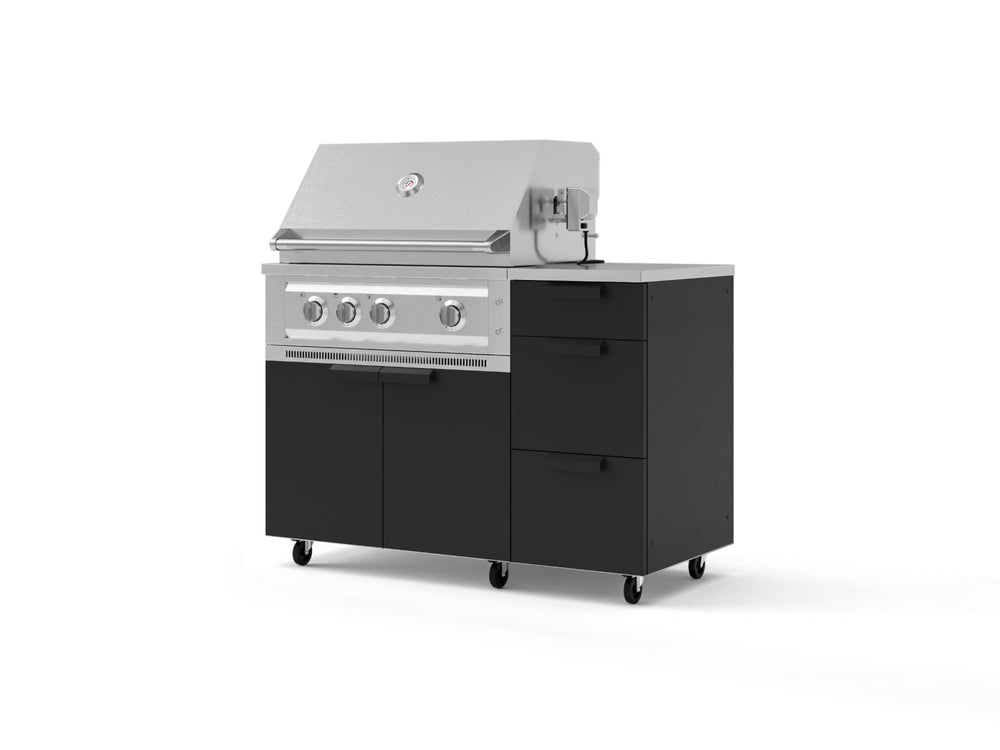 NewAge Outdoor Kitchens Outdoor Grill Island Stainless-Steel 4-Piece Cabinet Set with Casters and 3-Drawer, Grill Cabinet, Platinum Grill, Countertop | 78124