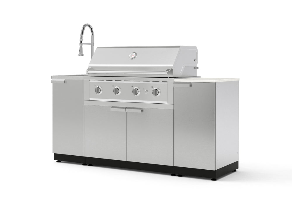 NewAge Outdoor Kitchens Outdoor Grill Island Stainless-Steel 5-Piece Cabinet Set with Sink, 1 Door, Grill Cabinet, Performance Grill and Stainless Steel Countertop - (Liquid Propane) | Garage Giant