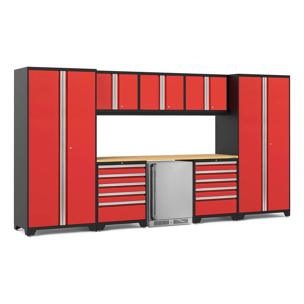 NewAge Garage Cabinets PRO Series Red 9-Piece Set with Bamboo Top-55035-Garage Giant