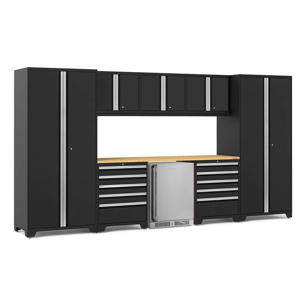NewAge Garage Cabinets PRO Series Black 9-Piece Set with Bamboo Top-55037-Garage Giant