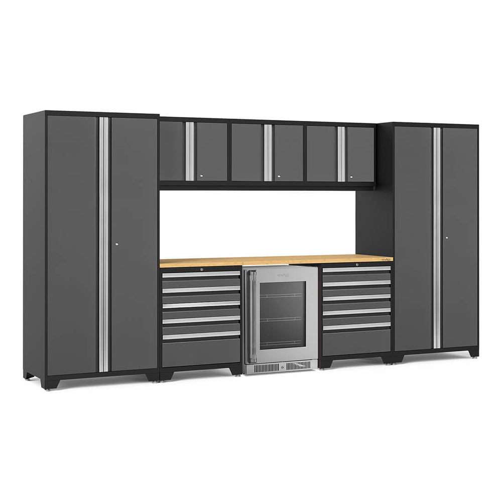 NewAge Garage Cabinets PRO Series Grey 9-Piece Set with Bamboo Top-55038-Garage Giant