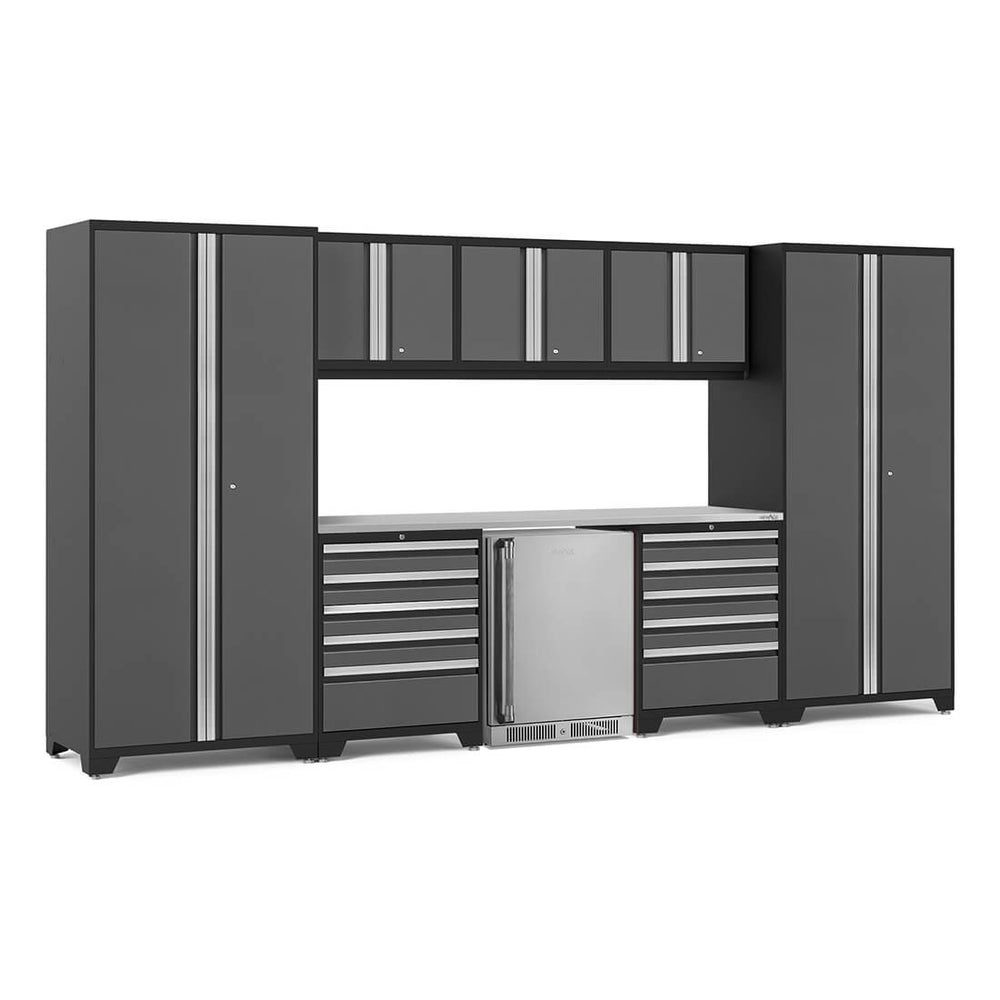 NewAge Garage Cabinets PRO Series Grey 9-Piece Set with Stainless Steel Top-55042-Garage Giant