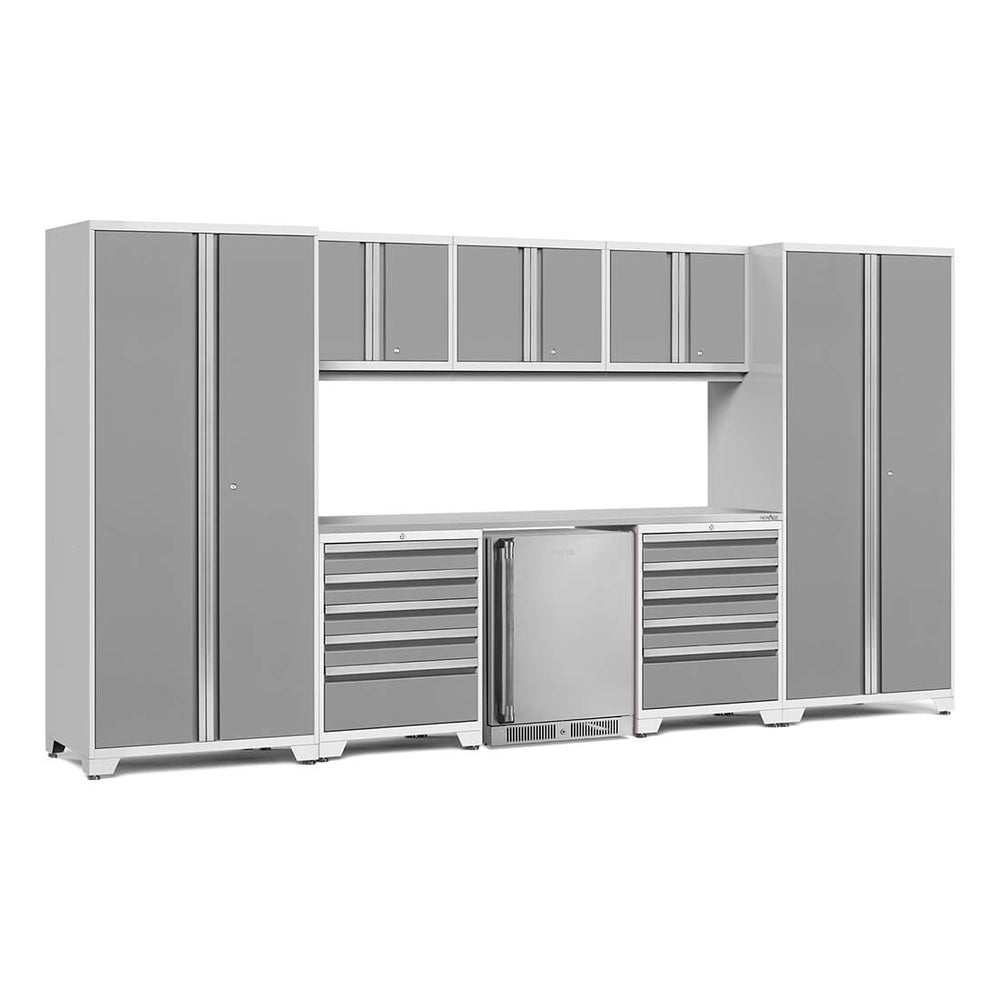 NewAge Garage Cabinets PRO Series Platinum 9-Piece Set with Stainless Steel Top-55044-Garage Giant