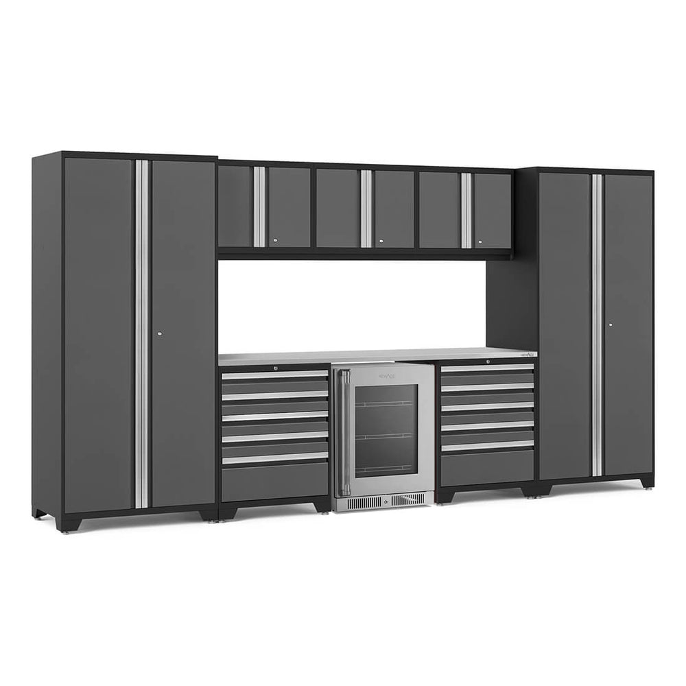 NewAge Garage Cabinets PRO Series Grey 9-Piece Set with Stainless Steel Top-55046-Garage Giant