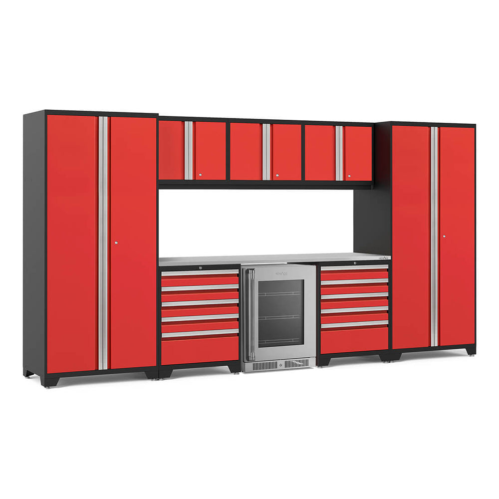 NewAge Garage Cabinets PRO Series Red 9-Piece Set with Stainless Steel Top-55047-Garage Giant