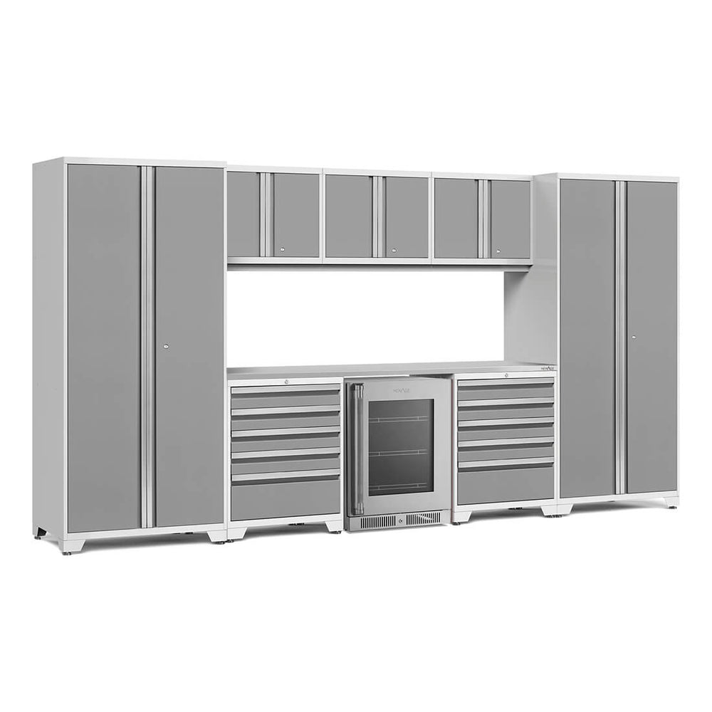 NewAge Garage Cabinets PRO Series Platinum 9-Piece Set with Stainless Steel Top-55048-Garage Giant