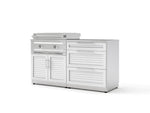 NewAge Outdoor Kitchens Stainless-Steel Louvered Doors 4-Piece Cabinet Set with 3 Drawer, Grill Cabinet, Platinum Griddle and Countertop-75160-Garage Giant 