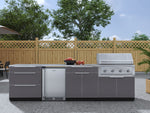 NewAge Outdoor Kitchens Aluminum 7-Piece Cabinet Set with 3-Drawer, Bar, Grill Cabinet, Performance Grill, Countertops and Fridge-66541-Garage Giant 