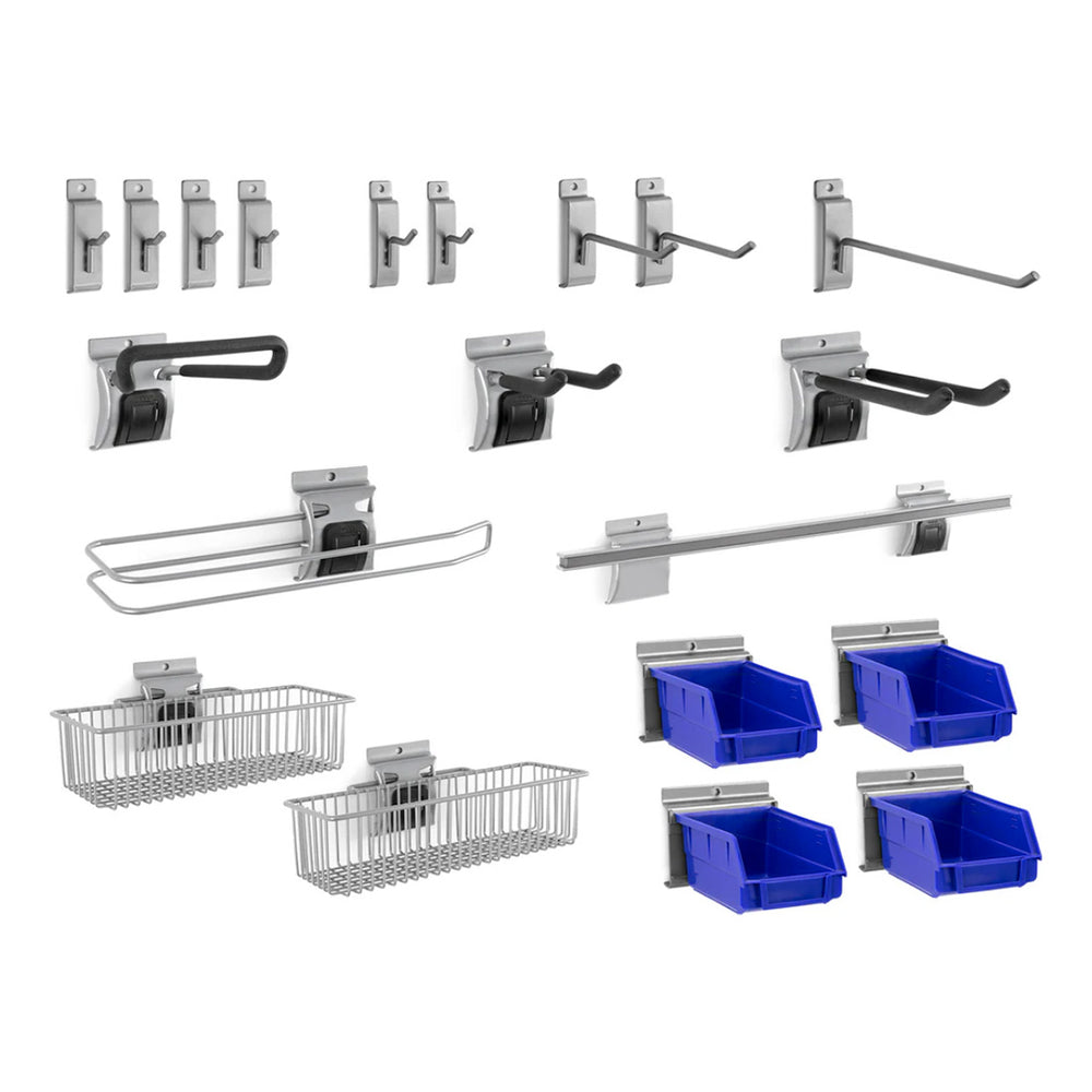 NewAge Garage Cabinets Steel Slatwall 20-Piece Accessory Kit with Locking Mechanism-55537-Garage Giant