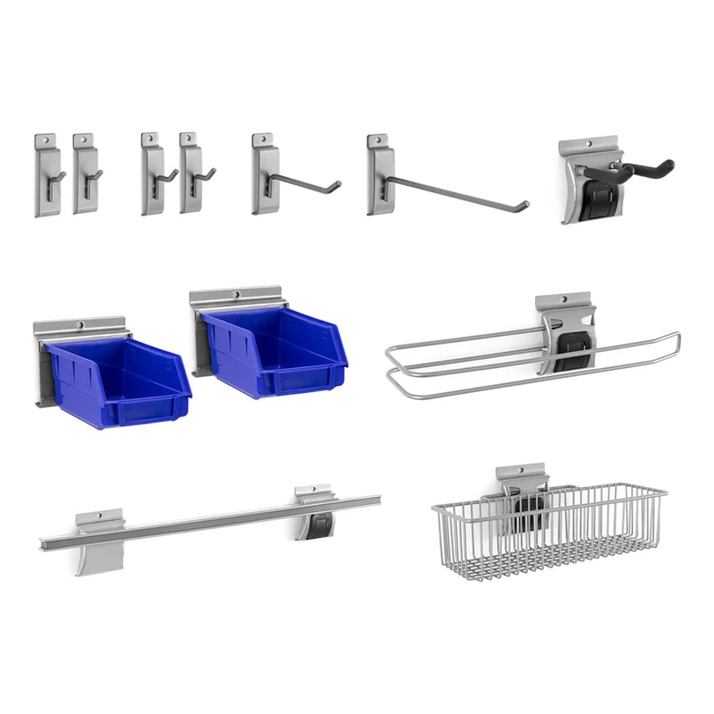 NewAge Garage Cabinets Steel Slatwall 12-Piece Accessory Kit with Locking Mechanism-55538-Garage Giant