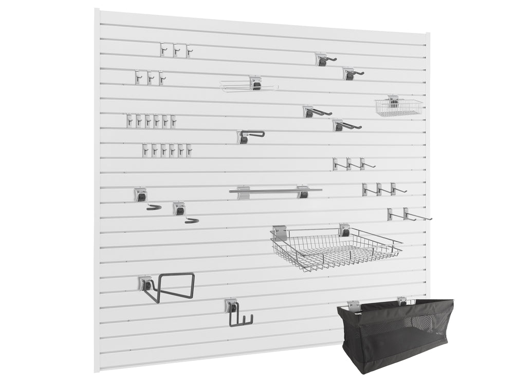 NewAge Garage Cabinets Lockable 40 SQ. FT. PVC Slatwall with 40-Piece Accessory Kit-55744-Garage Giant