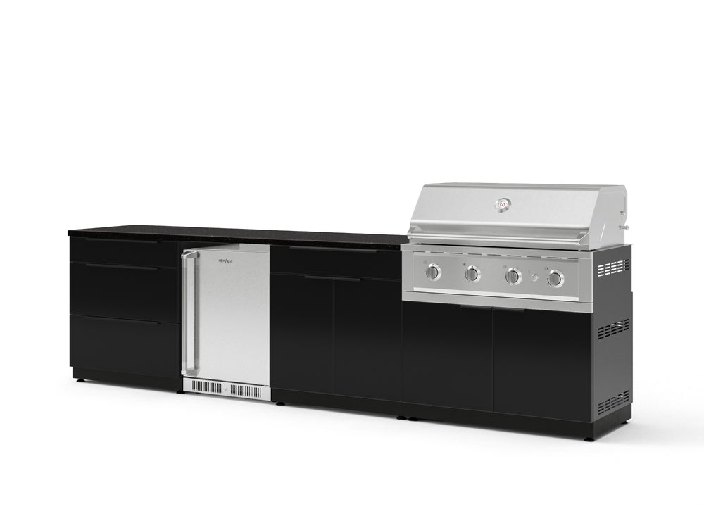 NewAge Outdoor Kitchens Aluminum 7-Piece Cabinet Set with 3-Drawer, Bar, Grill Cabinet, Performance Grill, Countertops and Stainless Steel Door Fridge-73568-Garage Giant