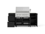 NewAge Outdoor Kitchens Outdoor Grill Island Stainless-Steel 6-Piece Cabinet Set with Casters 1 Door, 3 Drawer, Grill Cabinet, Platinum Grill and Dekton in Aeris Countertops - (Liquid Propane) 
