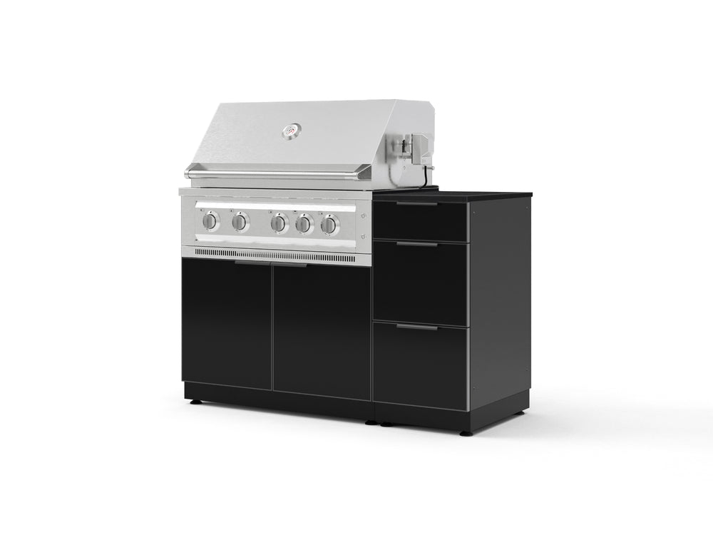 NewAge Outdoor Kitchens Outdoor Grill Island Aluminum 4-Piece Cabinet Set with 3-Drawer, Grill Cabinet, Platinum Grill and Dekton in Sirius Countertop - (Liquid Propane) | Garage Giant