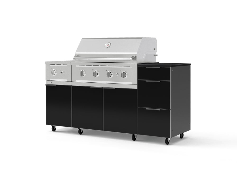 NewAge Outdoor Kitchens Outdoor Grill Island Aluminum 6-Piece Cabinet Set with Casters and 3-Drawer, Grill Cabinet, Performance Grill, Side Burner and Dekton in Sirius Countertop - (Liquid Propane) | Garage Giant