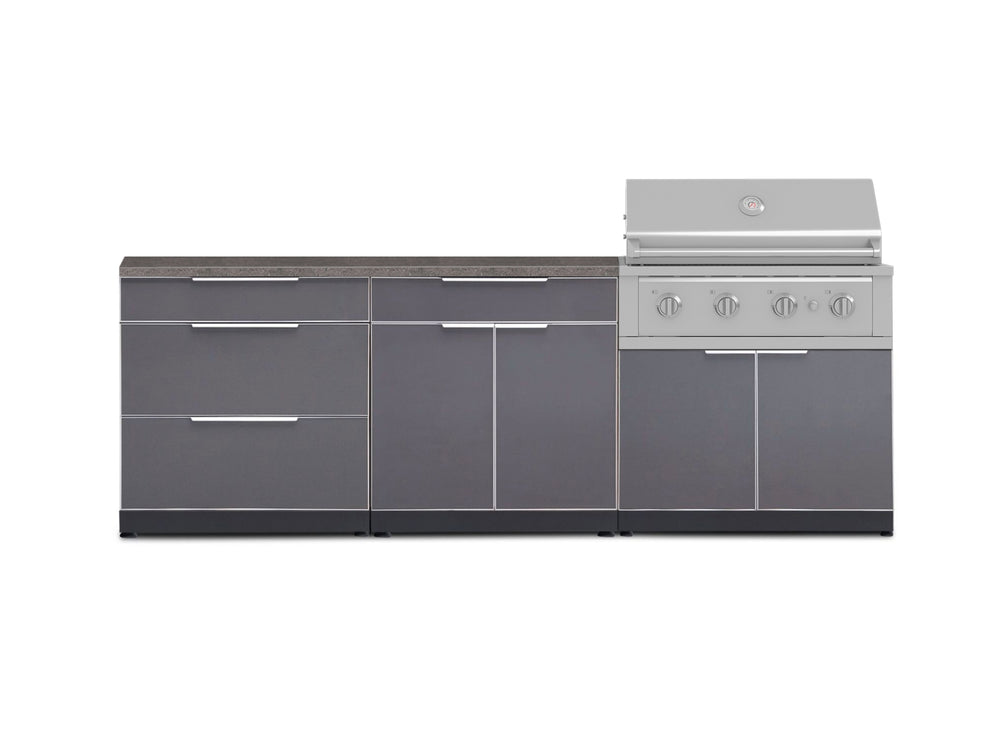 NewAge Outdoor Kitchens Aluminum 5-Piece Cabinet Set With 3 Drawer, Bar, Grill Cabinet, Performance Grill and Countertop-71193-Garage Giant