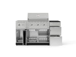 NewAge Outdoor Kitchens Outdoor Grill Island Stainless-Steel 6-Piece Cabinet Set with 3-Drawer, Grill Cabinet, Performance Grill, Side Burner and Dekton in Sirius Countertop - (Liquid Propane) 