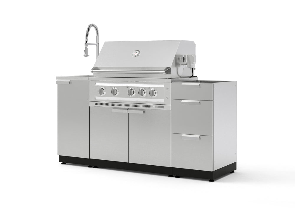 NewAge Outdoor Kitchens Outdoor Grill Island Stainless-Steel 5-Piece Cabinet Set with Sink, 3 Drawer, Grill Cabinet, Platinum Grill and Stainless Steel Countertop - (Natural Gas) | Garage Giant
