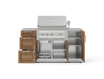 NewAge Outdoor Kitchens Outdoor Grill Island Stainless-Steel Louvered Doors 6-Piece Cabinet Set with 1 Door, 3 Drawer, Grill Cabinet, Platinum Grill and Countertops 
