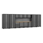 Newage Products Pro 3.0 Series 14-Piece Garage Cabinet Set With Multi-Function Cabinet-58557-Grey-Bamboo Worktop-Slatwall Backsplash-Garage Giant 
