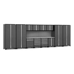 Newage Products Pro 3.0 Series 14-Piece Garage Cabinet Set With Multi-Function Cabinet-58559-Grey-Stainless Steel Worktop-Slatwall Backsplash-Garage Giant 