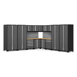 Newage Products Pro 3.0 Series 16-Piece Garage Cabinet Corner Set-52159-Grey-Bamboo Worktop-None-Garage Giant 