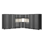 Newage Products Pro 3.0 Series 16-Piece Garage Cabinet Corner Set-52159-Grey-Bamboo Worktop-None-Garage Giant 