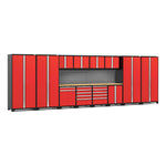Newage Products Pro 3.0 Series 14-Piece Garage Cabinet Set With Multi-Function Cabinet-58741-Red-Bamboo Worktop-Slatwall Backsplash-Garage Giant 