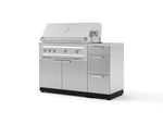 NewAge Outdoor Kitchens Outdoor Grill Island Stainless-Steel 4-Piece Cabinet Set with 3-Drawer, Grill Cabinet, Platinum Grill and Countertop-73928-Garage Giant 