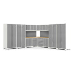 Newage Products Pro 3.0 Series 16-Piece Garage Cabinet Corner Set-52159-Grey-Bamboo Worktop-None-Garage Giant 
