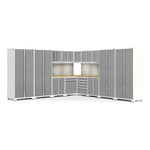 Newage Products Pro 3.0 Series 16-Piece Garage Cabinet Corner Set-52159-Grey-Bamboo Worktop-None-Garage Giant 