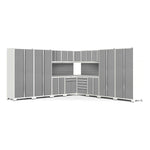 Newage Products Pro 3.0 Series 16-Piece Garage Cabinet Corner Set-52159-Grey-Bamboo Worktop-None-Garage Giant 