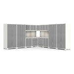 Newage Products Pro 3.0 Series 16-Piece Garage Cabinet Corner Set-52159-Grey-Bamboo Worktop-None-Garage Giant 