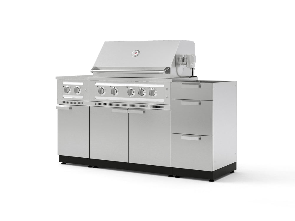 NewAge Outdoor Kitchens Outdoor Grill Island Stainless-Steel 5-Piece Cabinet Set with 3-Drawer, Grill Cabinet, Dual Side Burner and Platinum Grill - (Liquid Propane) | Garage Giant