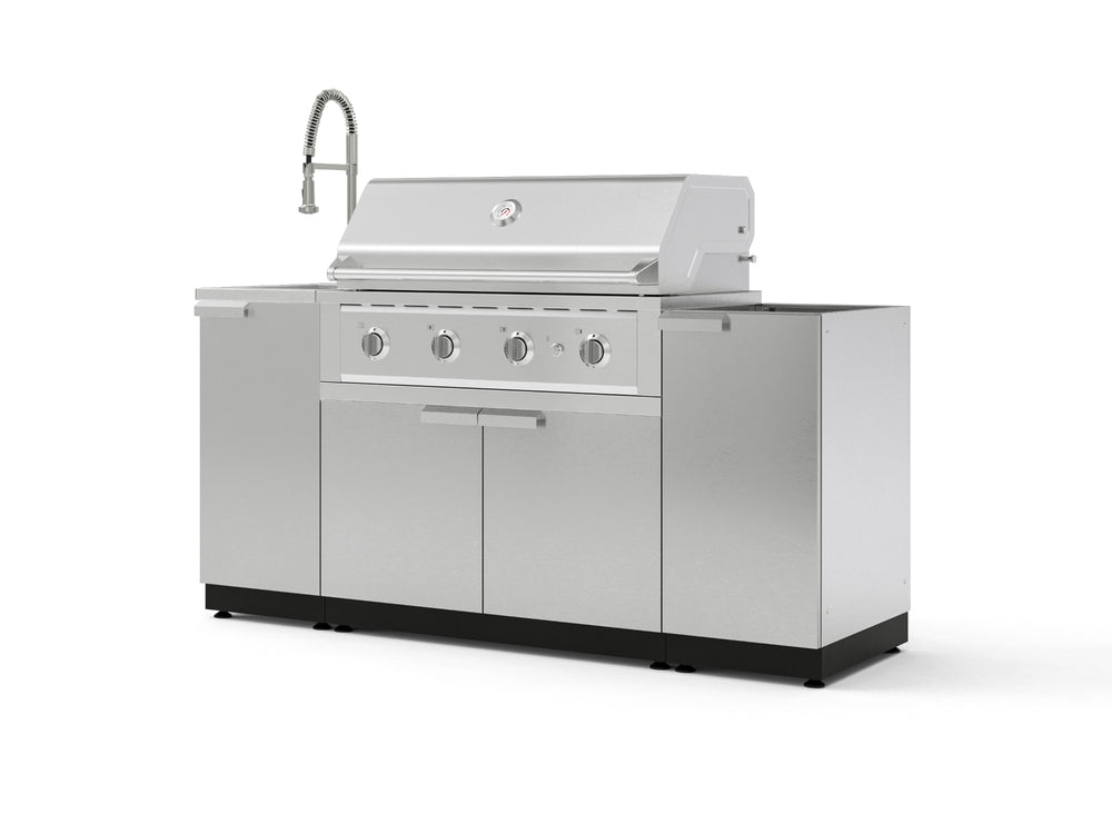NewAge Outdoor Kitchens Outdoor Grill Island Stainless-Steel 5-Piece Cabinet Set with Sink, 1 Door, Grill Cabinet, Performance Grill and Stainless Steel Countertop - (Natural Gas) | Garage Giant
