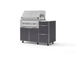NewAge Outdoor Kitchens Outdoor Grill Island Aluminum 4-Piece Cabinet Set with Casters and 3-Drawer, Grill Cabinet, Platinum Grill and Dekton in Aeris Countertop - (Liquid Propane)-95853-Garage Giant 