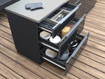 NewAge Outdoor Kitchens Aluminum 7-Piece Cabinet Set with 3-Drawer, Bar, Grill Cabinet, Performance Grill, Countertops and Stainless Steel Door Fridge-71388-Garage Giant 