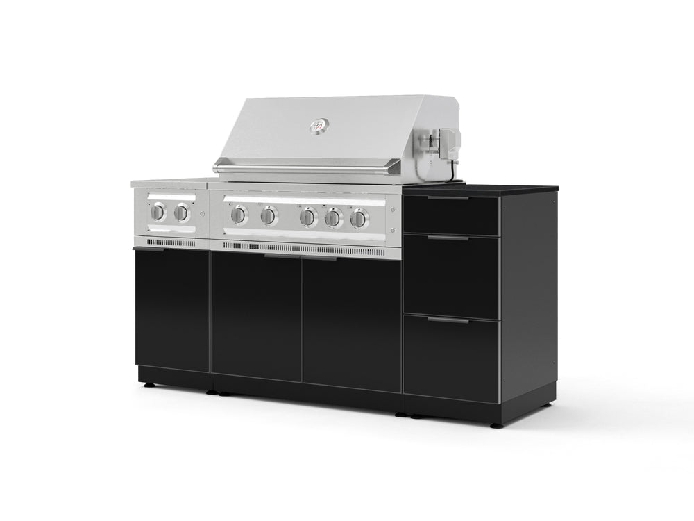 NewAge Outdoor Kitchens Outdoor Grill Island Aluminum 6-Piece Cabinet Set with 3-Drawer, Grill Cabinet, Platinum Grill, Dual Side Burner and Dekton in Sirius Countertop - (Natural Gas) | Garage Giant