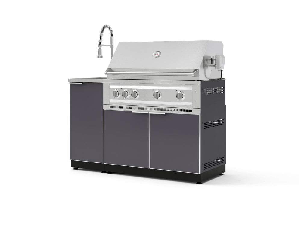NewAge Outdoor Kitchens Outdoor Grill Island Aluminum 3-Piece Cabinet Set with Sink, Grill Cabinet and Platinum Grill-75341-Garage Giant