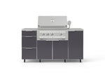 NewAge Outdoor Kitchens Outdoor Grill Island Aluminum 6-Piece Cabinet Set with Casters 1 Door, 3 Drawer, Grill Cabinet, Platinum Grill, Countertops 